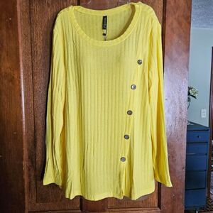 HOTGIFT Woman's L Yellow Casual Tunic Top Long Sleeve Button T-Shirt Lightweight